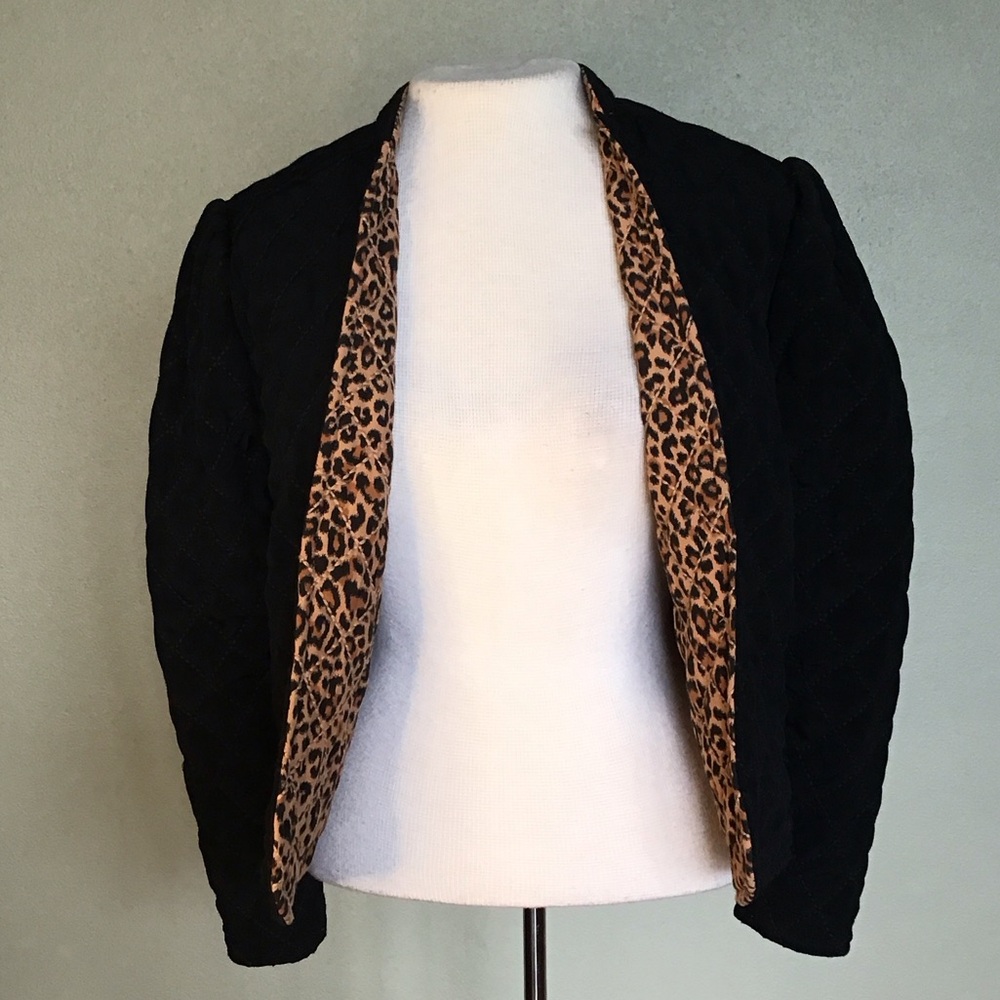 Something Navy Reversible Quilted Leopard Print Cropped Jacket Size XXS